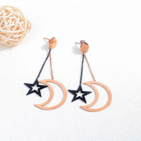 Bullion Gold Shimmering Moon Star Drop Earrings