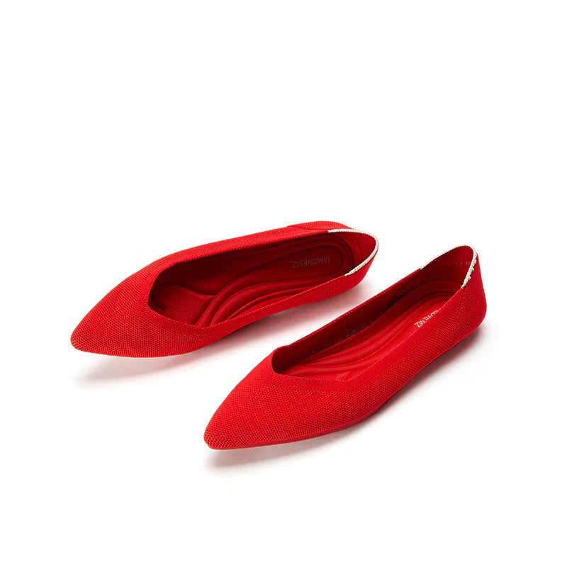 Comfortable Woven Pointed Toe Work Flats - Red