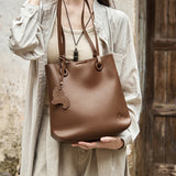 Nalandu Leather Horse Charm Tote Bag - Coffee