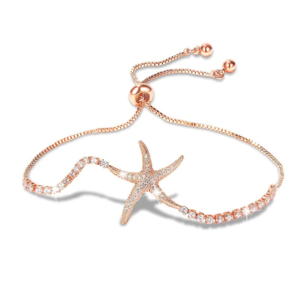 Bullion Gold Starfish Slider Bracelet with Simulated Diamond in Rose Gold Layered Steel Jewellery