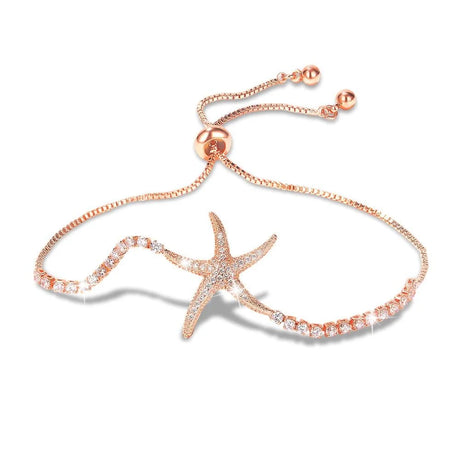 Bullion Gold Starfish Slider Bracelet with Simulated Diamond in Rose Gold Layered Steel Jewellery