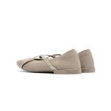 Rhinestone Cross Strap Pointed Toe Knit Flats - Sand