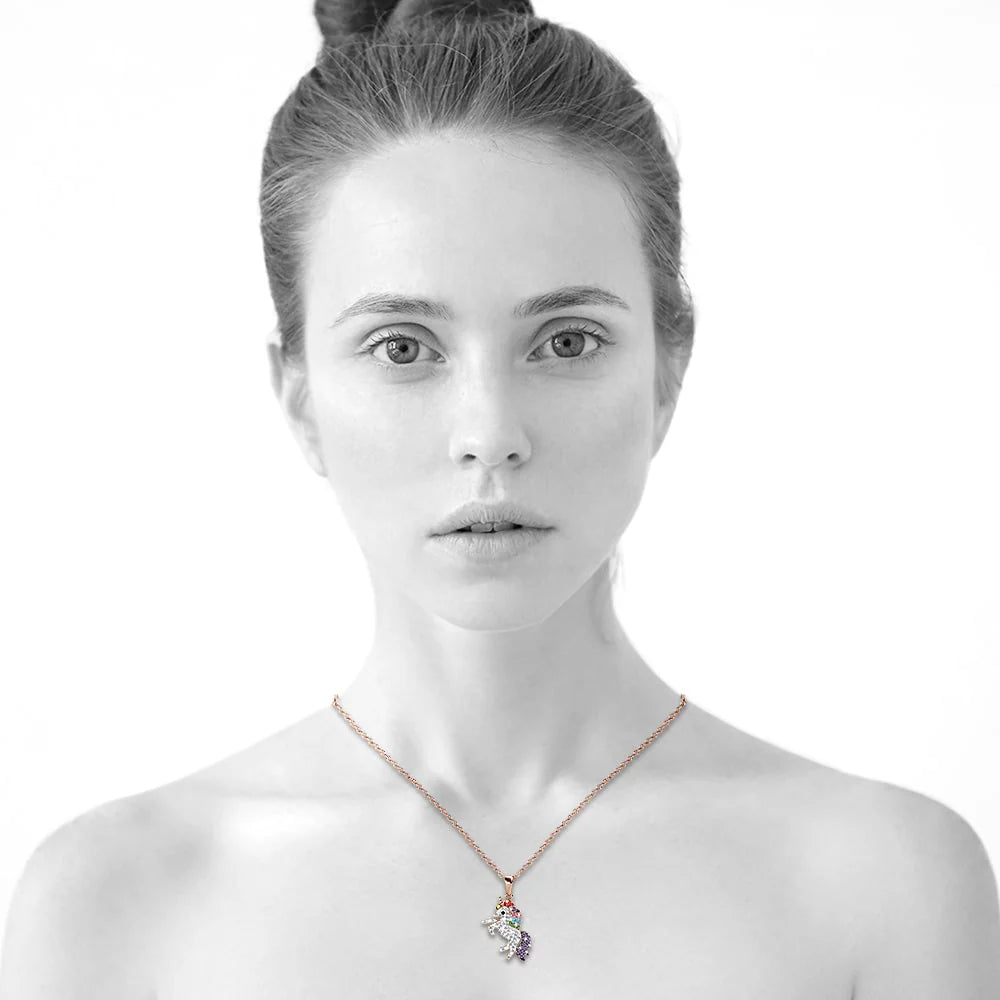 Krystal Couture Rose Gold Chain with Rainbow Unicorn Embellished with SWAROVSKI Crystals