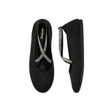 Rhinestone Cross Strap Knit Ballet Flats - Black