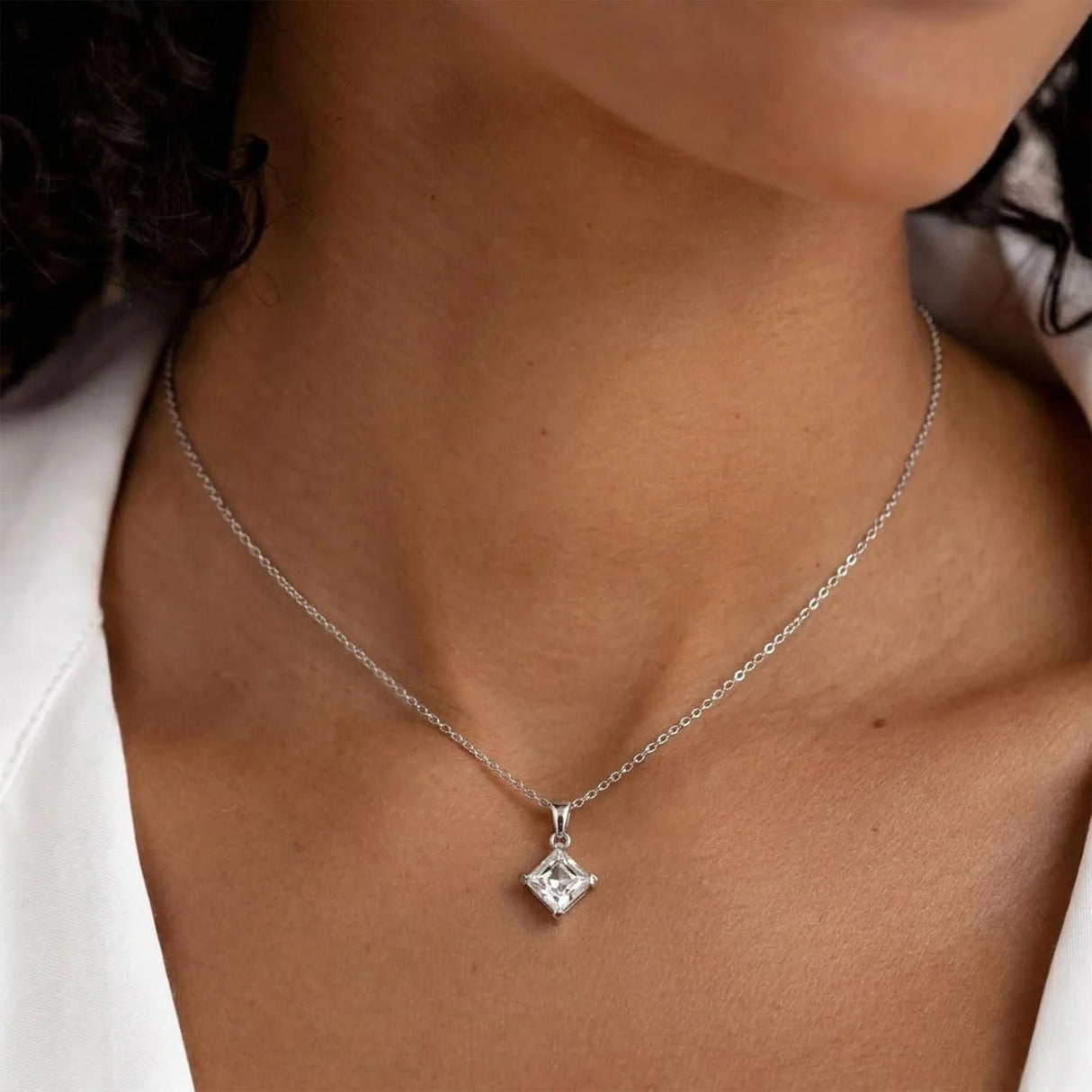 Krystal Couture Square-Cut Pendant Necklace Embellished with SWAROVSKI Crystals in White Gold