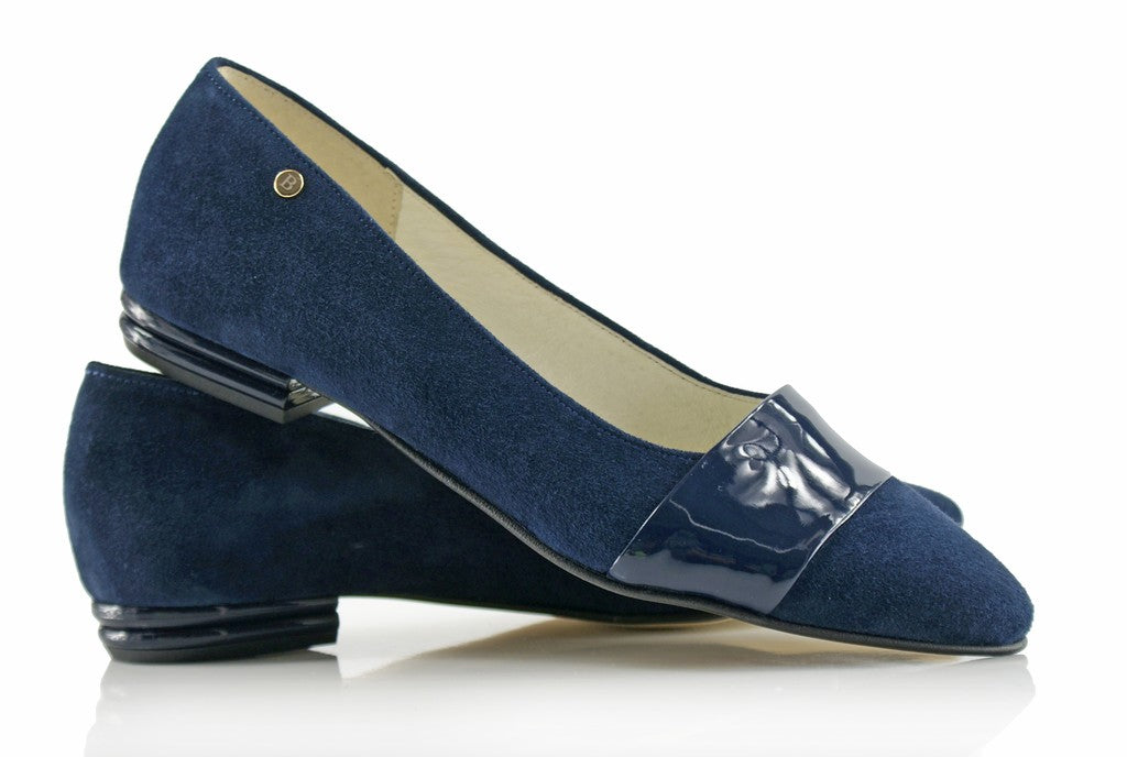 Bosccolo Womens Ballerina Pas - Navy Blue Suede/Lacquered