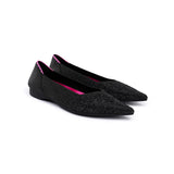 Rhinestone Knit Pointed Toe Ballet Flats - Black