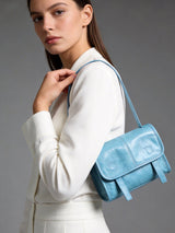 Vintage Glazed Calfskin Messenger Bag - Blue