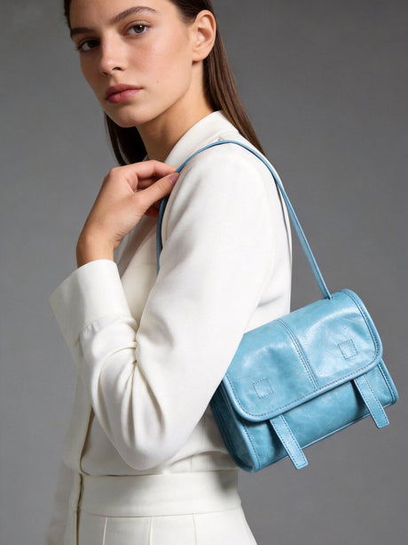 Vintage Glazed Calfskin Messenger Bag - Blue