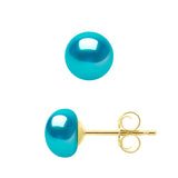 Manufacture Royale Earrings Button Freshwater Pearl & Turquoise Yellow Gold
