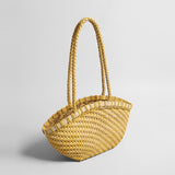 Handwoven Leather Flared Market Basket Tote - Yellow