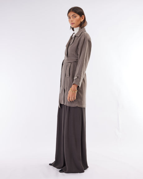Amelius Elvie Linen Trench Jacket - Khaki