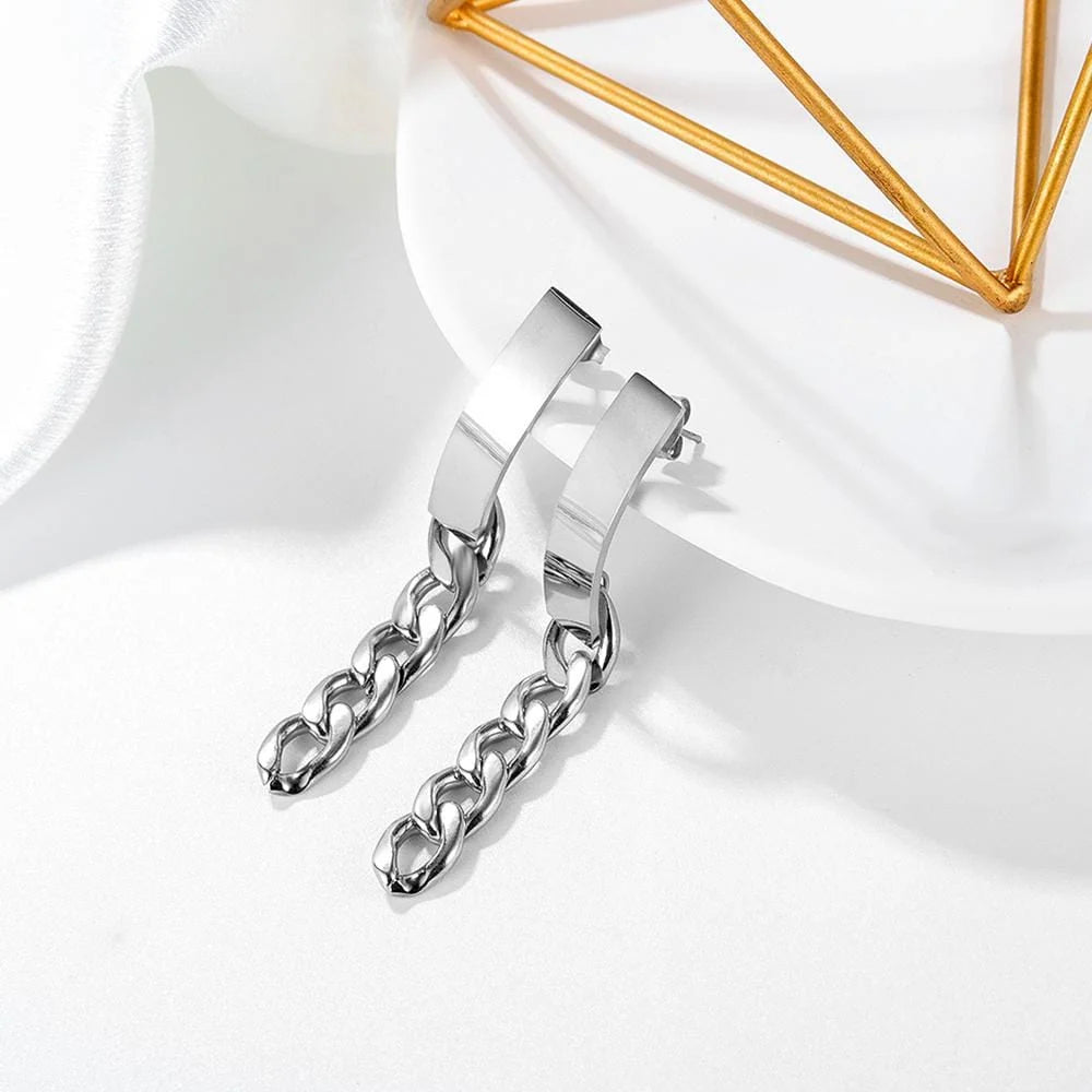 Bullion Gold Royal Chain Stud Earrings in White Gold