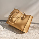 Nalandu Large Capacity Leather Commuter Tote Bag - Camel