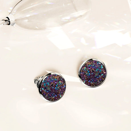Bullion Gold Amalgam White Gold Layered Champagne Stone Stud Earrings 15mm