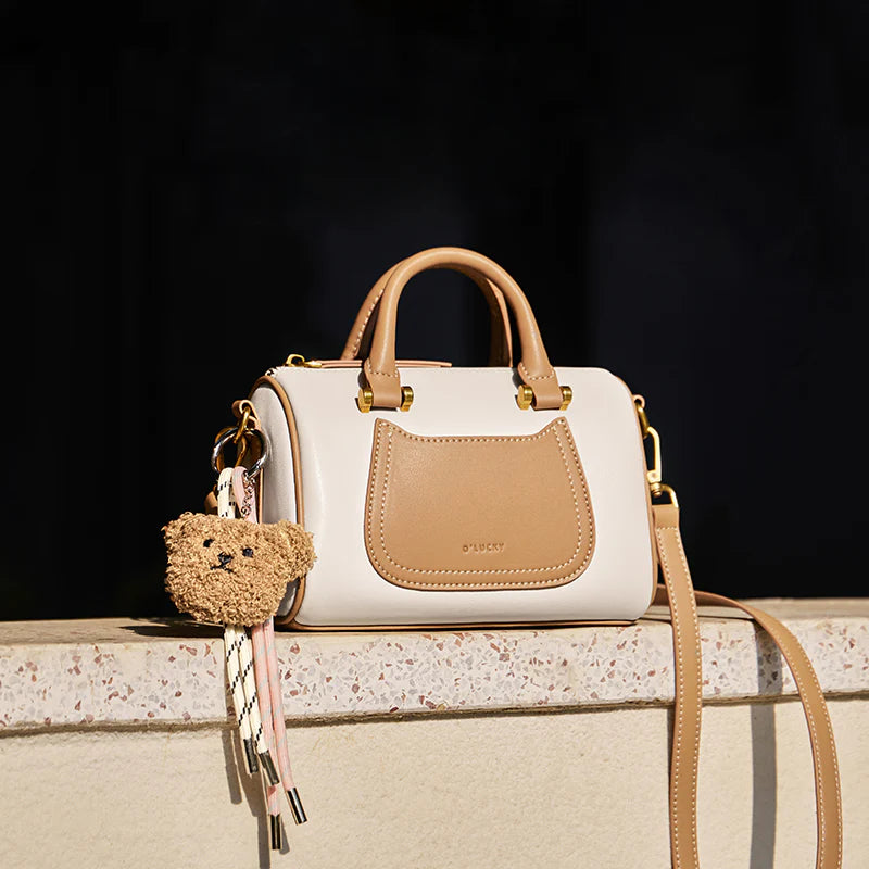 Nalandu Arcadia Mini Leather Duffle Crossbody Bag - Apricot