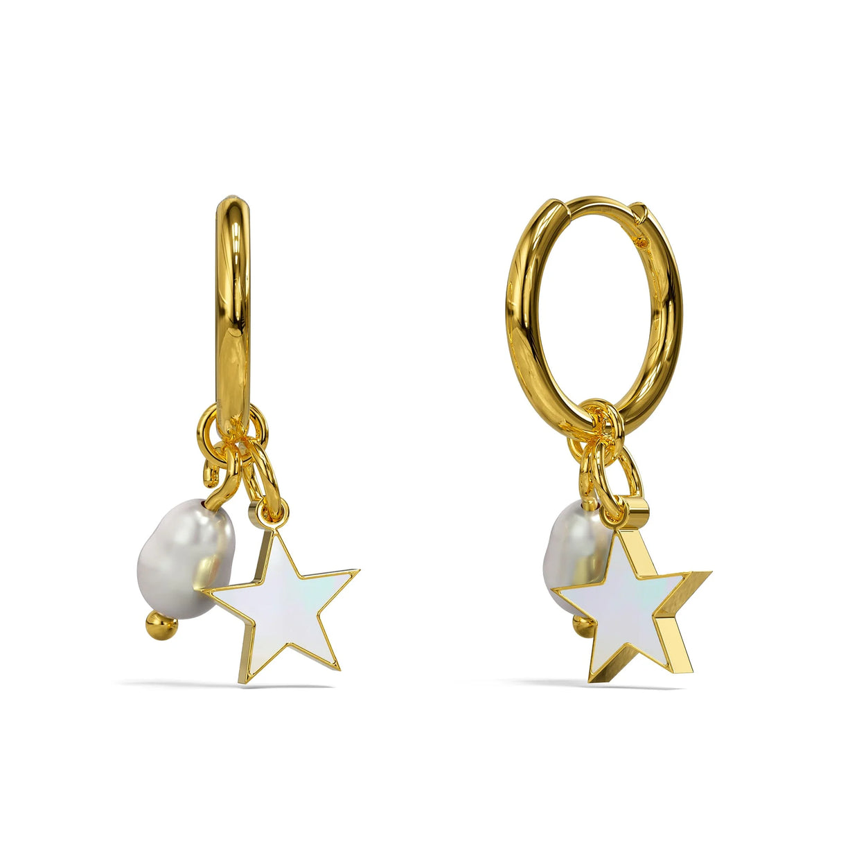 Bullion Gold Star & Pearl Earrings