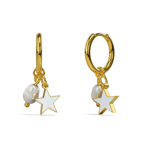 Bullion Gold Star & Pearl Earrings