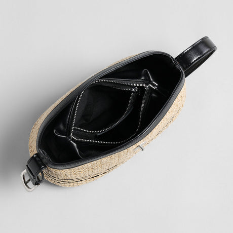 Striped Woven Straw Hobo Bag - Natural