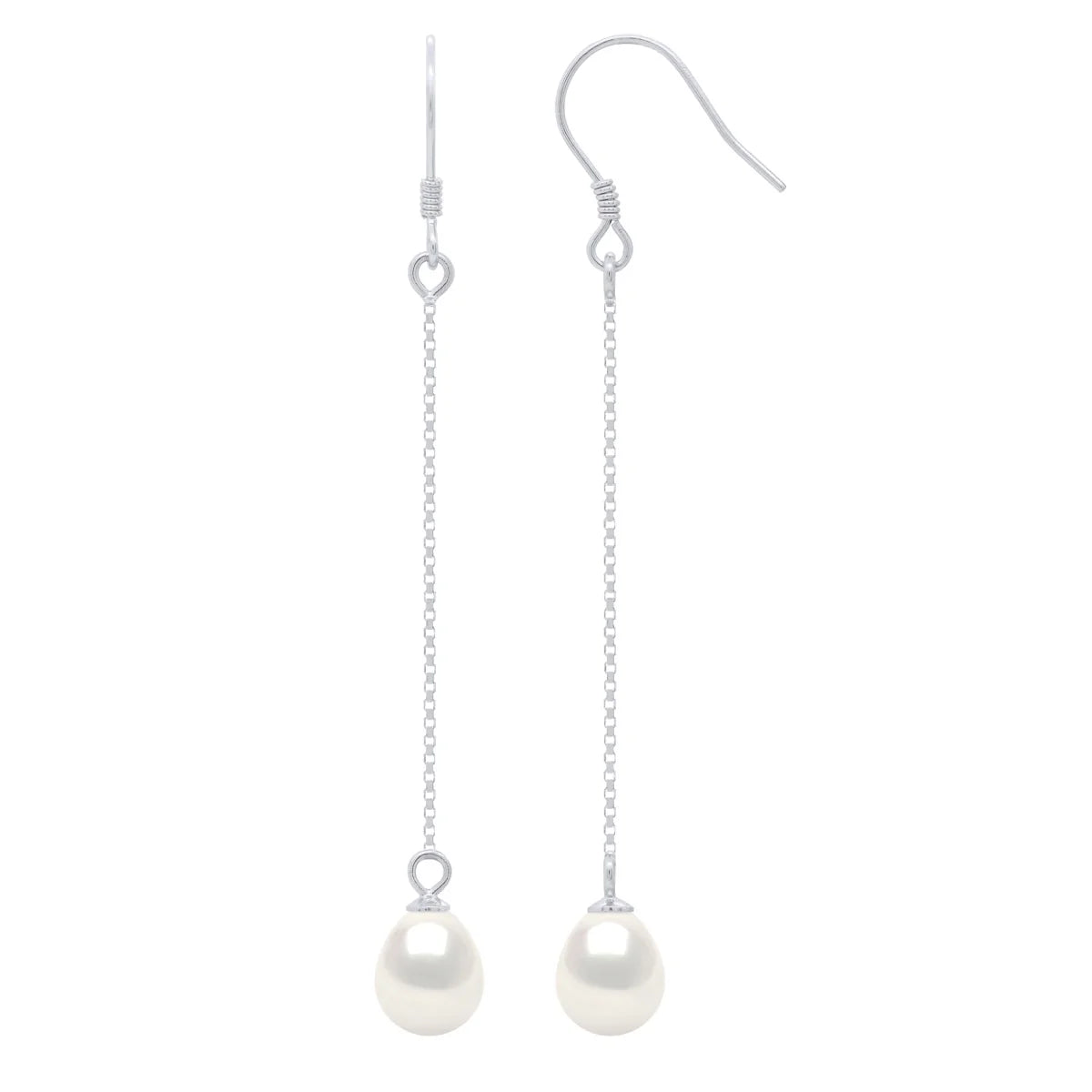 Drop Drop Earrings Freshwater Pearl White Sterling Silver 7-8mm