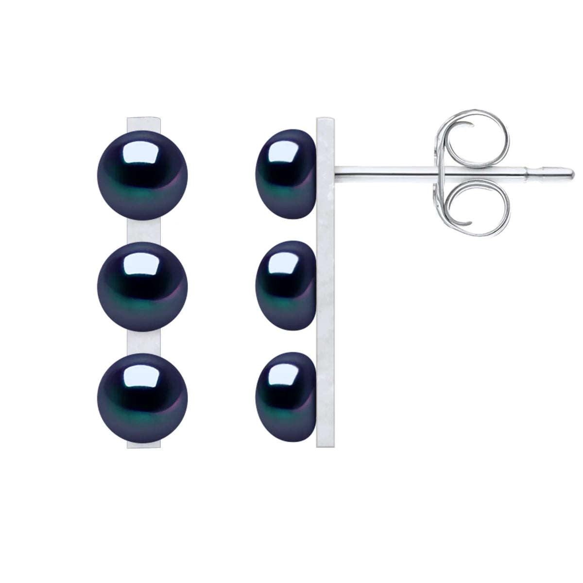 Earrings Talisman 3 Pearl Freshwater Pearl Black Sterling Silver