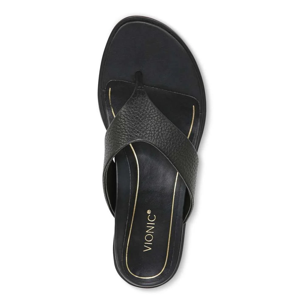 Vionic Agave Toe Post Sandal - Black Leather
