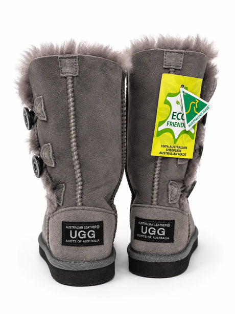 Australian Leather Ugg Kids 3Button Classic Long - Grey - AU8