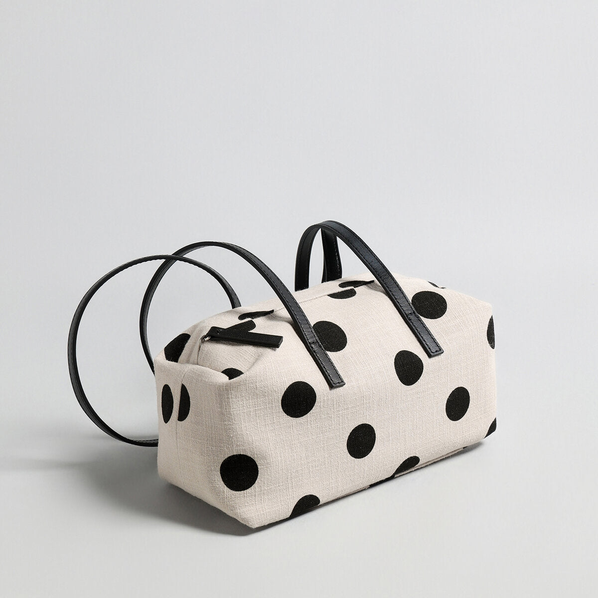 Polka Dot Canvas Barrel Bag - Ivory