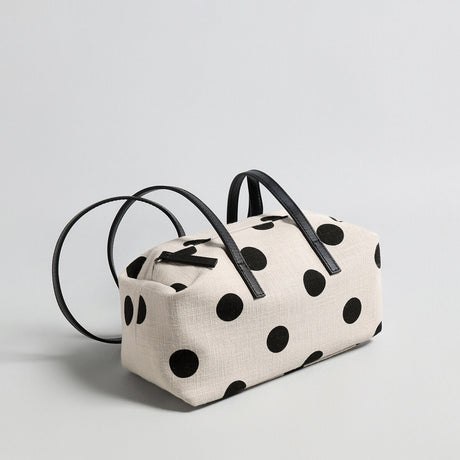 Polka Dot Canvas Barrel Bag - Ivory