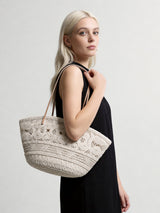 Handcrafted Multi-Pattern Macrame Tote - Ivory