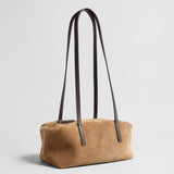 Suede Leather Structured Bowling Bag - Camel
