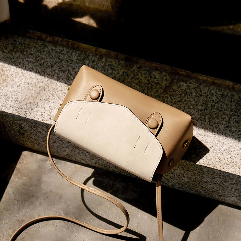 Nalandu Duo-Tone Apricot Sand Flap Crossbody Shoulder Bag - Apricot