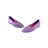 Rhinestone Knit Pointed Toe Ballet Flats - Lilac