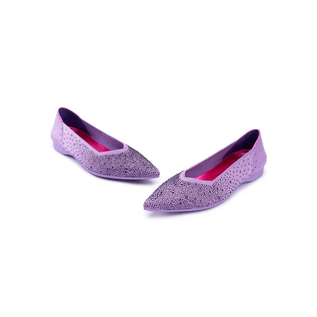 Rhinestone Knit Pointed Toe Ballet Flats - Lilac