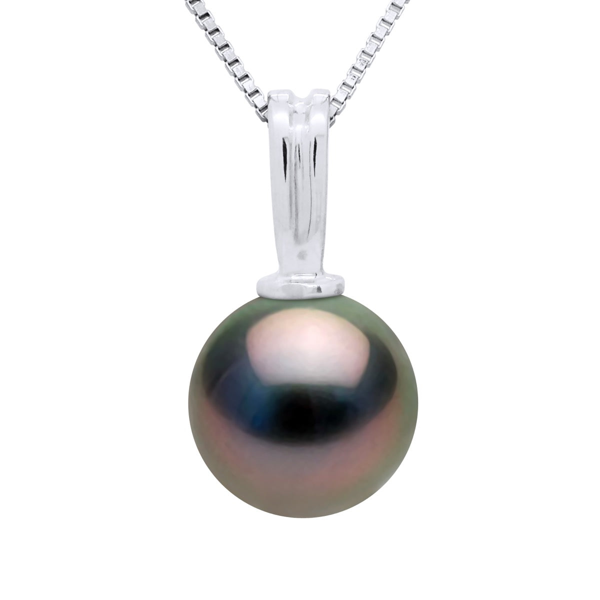 Beaded Pendant In White Gold and Real Cultured Tahiti Pearl Round 10-11 mm - Length Chain 42 cm