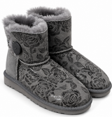 Australian Leather Ugg 1Button Floral Short - Grey - AU5