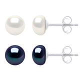 Manufacture Royale 2 Pair Earring Set Freshwater Pearl White & Black 6-7mm