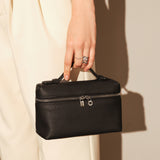 Traveler�s Pebbled Leather Box Vanity Bag - Black