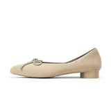 Rhinestone Bow Ballet Flats - Beige