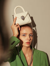 Avant Garde Silver Chain Strap Leather Top Handle Bag - Ivory