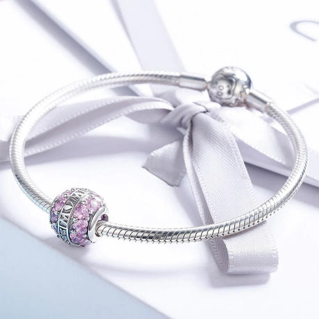 Solid 925 Sterling Silver Mom is Love CZ Charm
