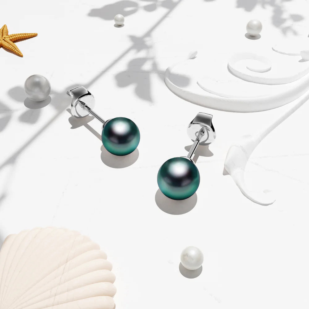 Krystal Couture Purity Pearl Stud Earrings Embellished with Swarovski Crystal Iridescent Tahitian Look Pearls