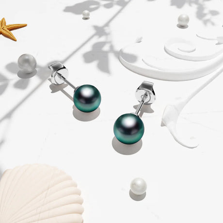 Krystal Couture Purity Pearl Stud Earrings Embellished with Swarovski Crystal Iridescent Tahitian Look Pearls