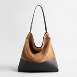 Suede & Leather Two-Tone Hobo Bag - Brown