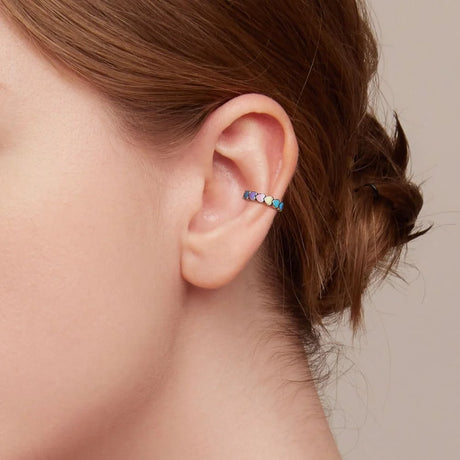 Solid 925 Signature Silver Rainbow Heart Open Cut Ear Cuff