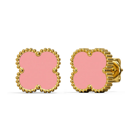 Bullion Gold Pink Clover Stud Earrings