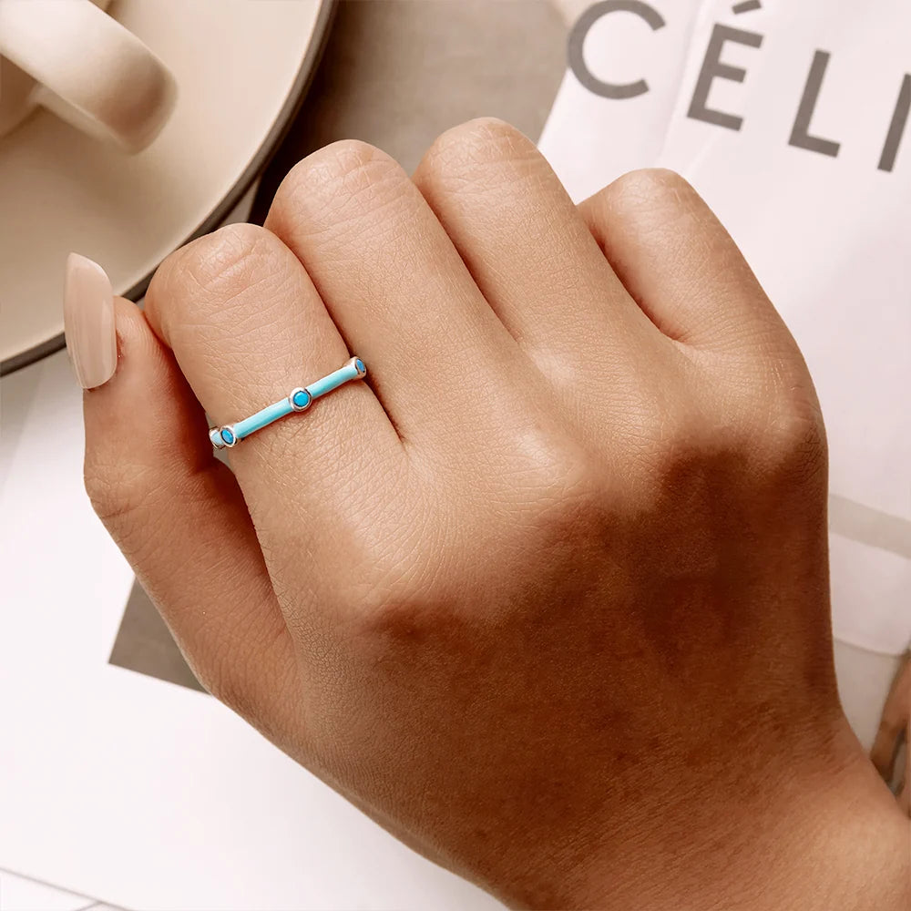 Adjustable Solid 925 Sterling Silver Blue Caterpillar Ring