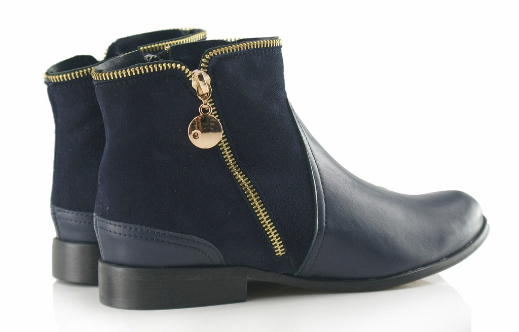Bosccolo Womens Boots With Zipper - Navy Blue/Suede