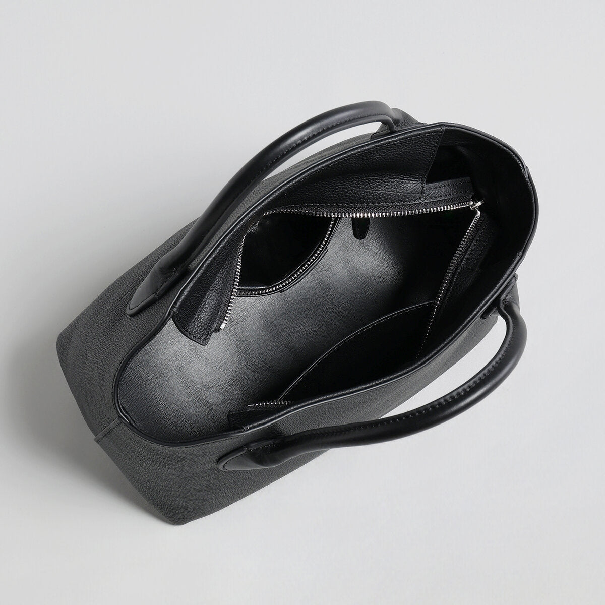 Pebbled Leather Structured Bowling Bag - Black