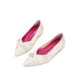 Butterfly Floral Knit Pointed Toe Ballet Flats - Ivory
